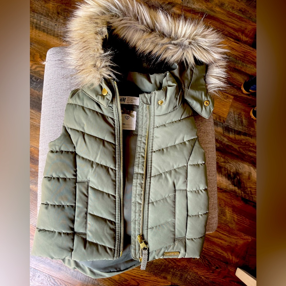 Olive green fur hood vest